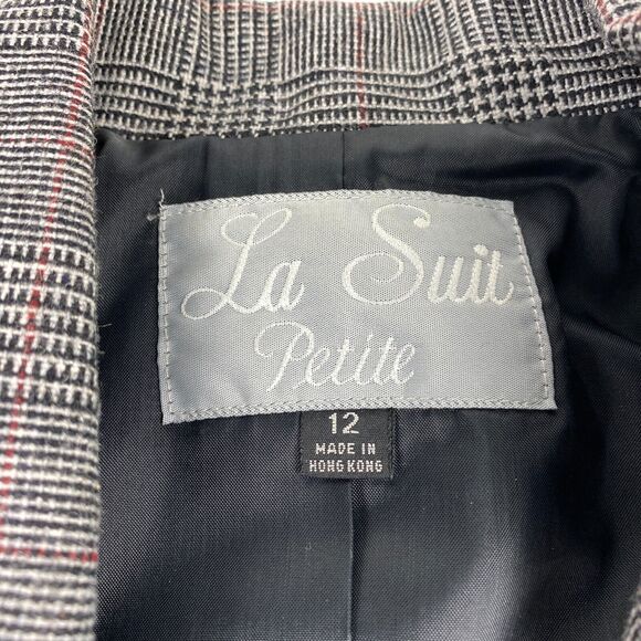 La Suit Petite Skirt Set Womens Sz 12 Black Red Plaid Wool Blend 80s VTG 2pc - Picture 5 of 15